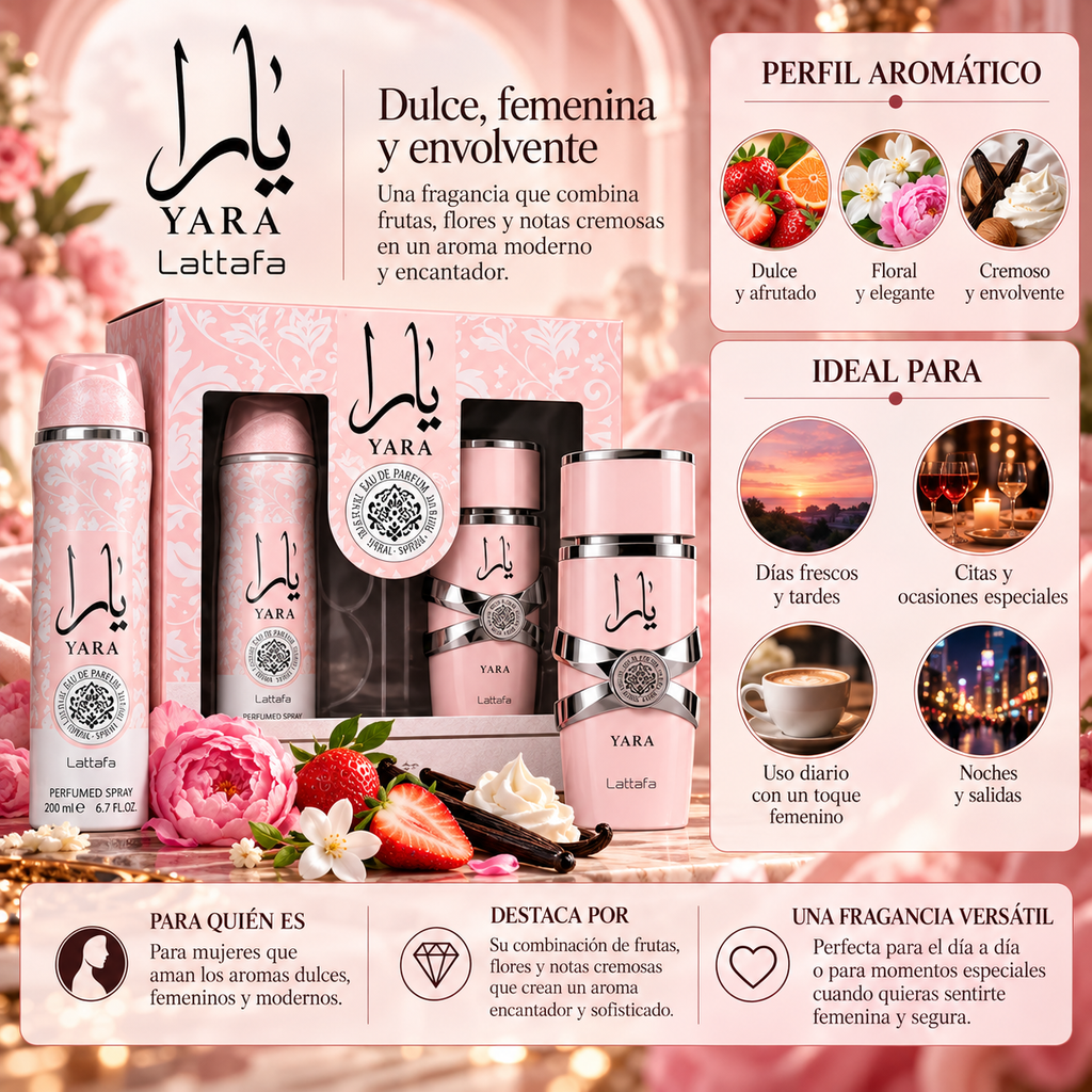 Estuche Lattafa Yara EDP Mujer 100ml + Desodorante Spray 200ml