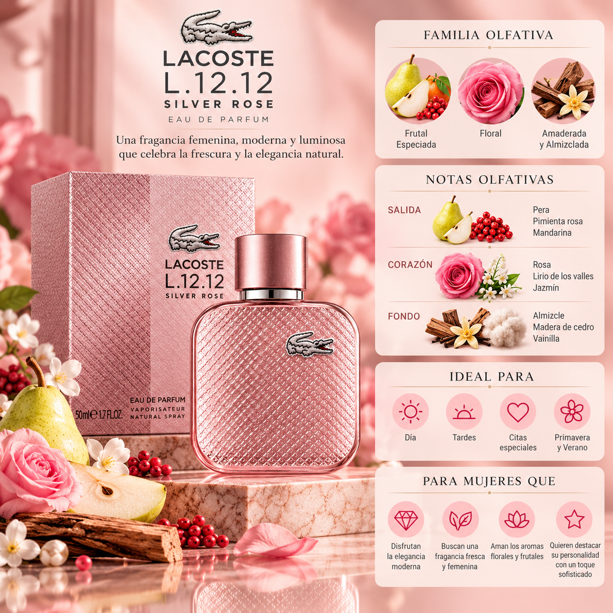 Lacoste L.12.12 Silver Rose EDP Mujer 50 ml
