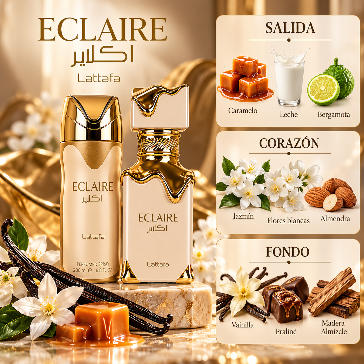 Estuche Lattafa Eclaire EDP Mujer 100ml + Perfume Spray 200ml - Inspirado en Bianco Latte de Giardini di Toscana