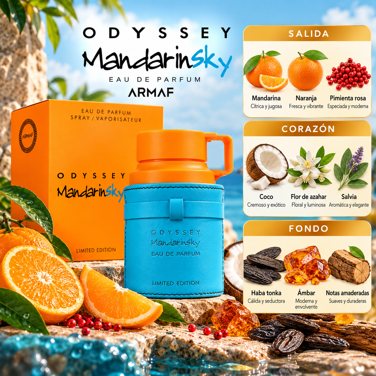 Armaf Odyssey Mandarin Sky EDP Hombre 100 ml – Inspirado en Scandal Pour Homme de Jean Paul Gaultier