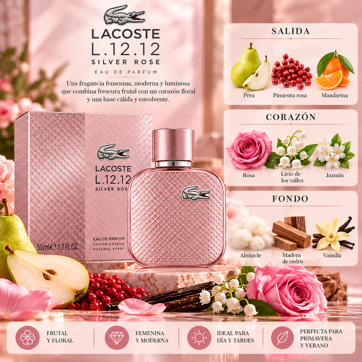 Lacoste L.12.12 Silver Rose EDP Mujer 50 ml