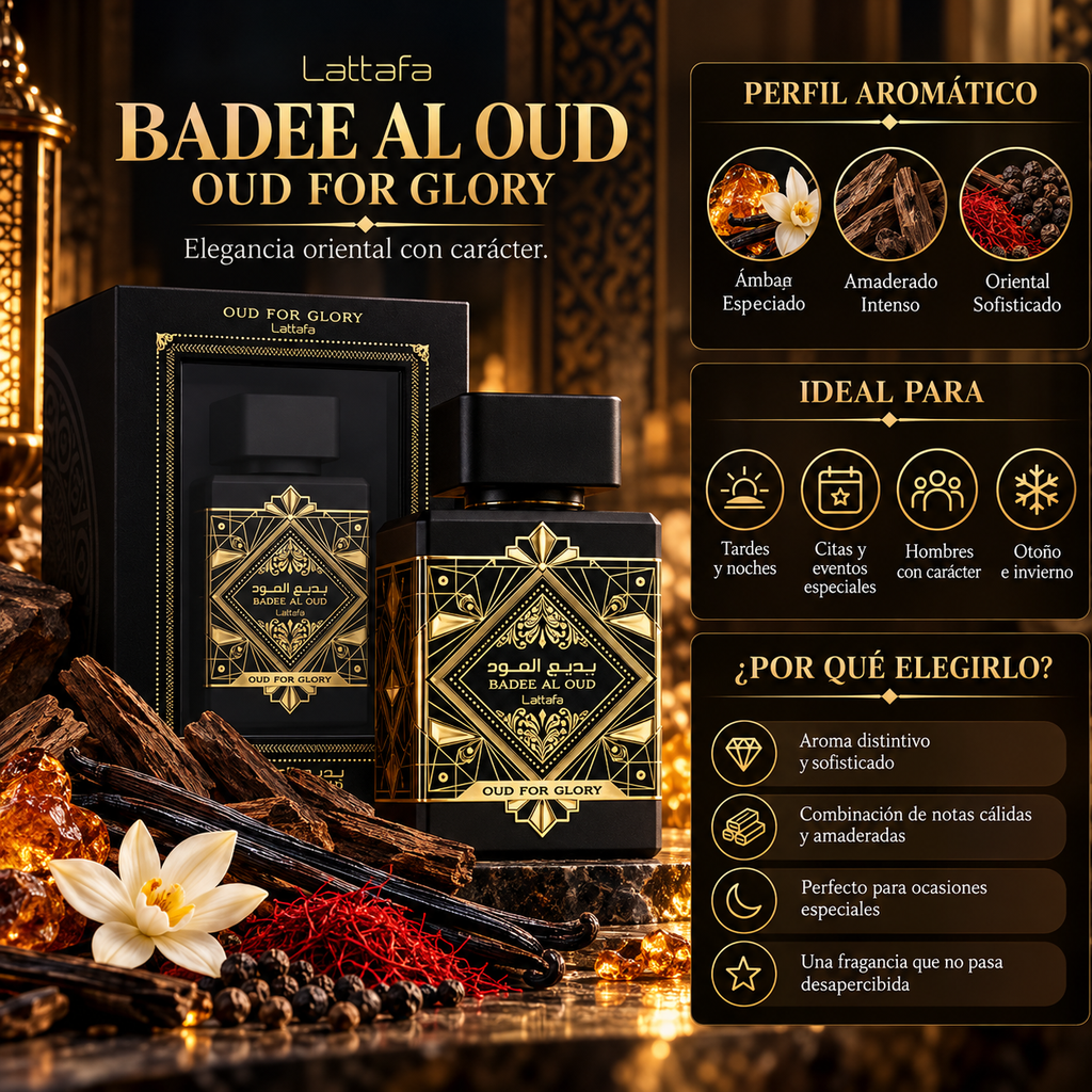 Lattafa Bade’e Al Oud Oud For Glory EDP Unisex 100ml - Inspirado en Oud for Greatness de Initio Parfums Privés