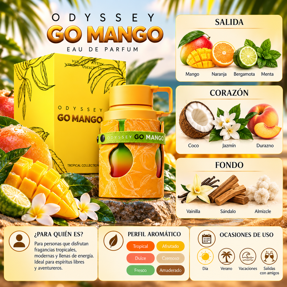 Armaf Odyssey Go Mango Tropical Collection EDP Unisex 100 ml – Inspirado en God of Fire de Stéphane Humbert Lucas 777