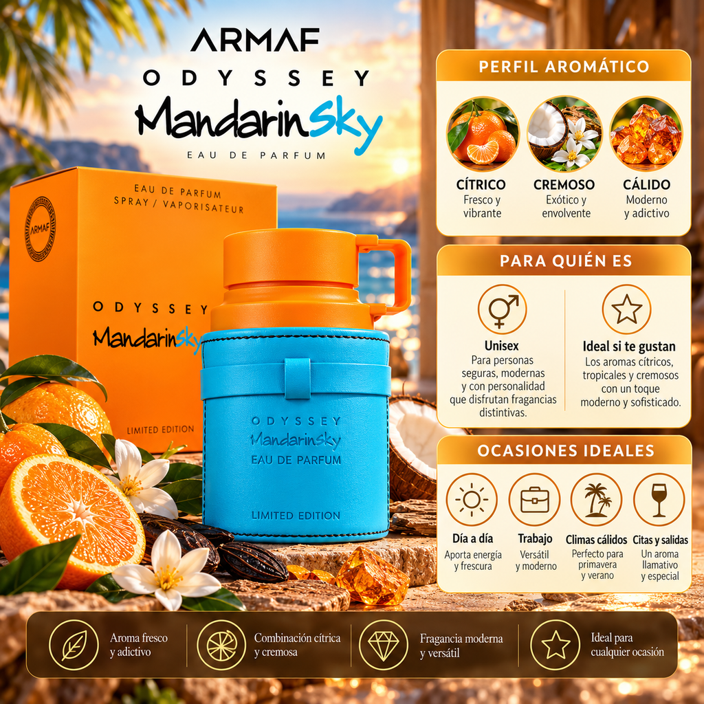 Armaf Odyssey Mandarin Sky EDP Hombre 100 ml – Inspirado en Scandal Pour Homme de Jean Paul Gaultier