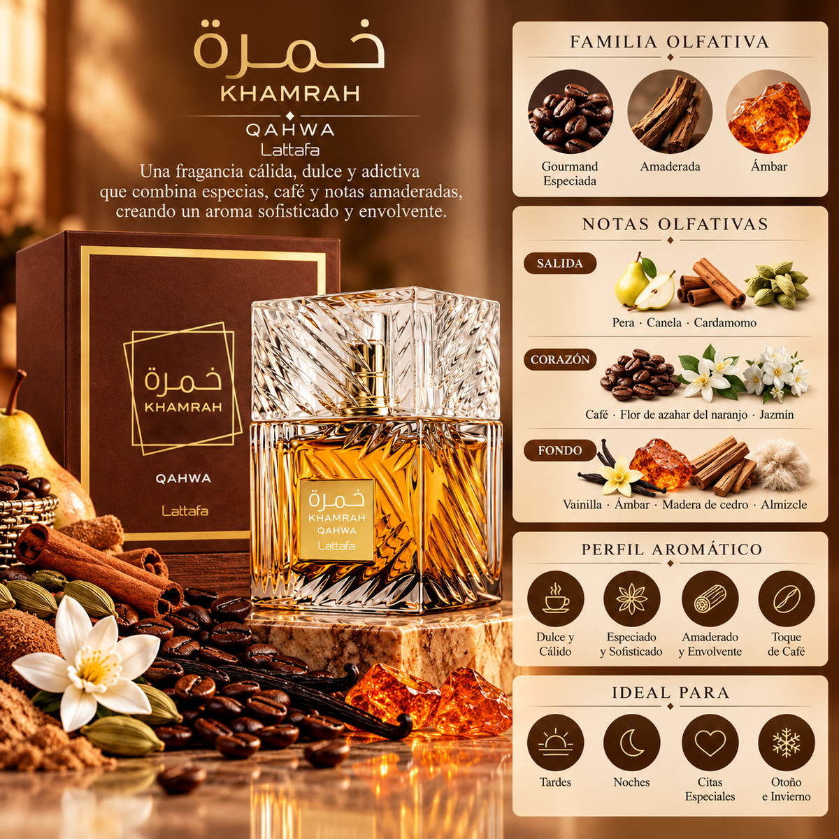 Lattafa Khamrah Qahwa EDP Unisex 100 ml – Inspirado en el estilo de Angels' Share de Kilian