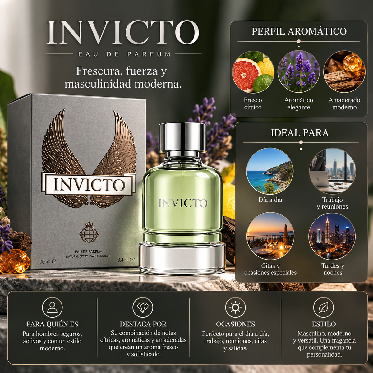 Fragrance World Invicto EDP Hombre 100ml - Inspirado en Invictus de Rabanne