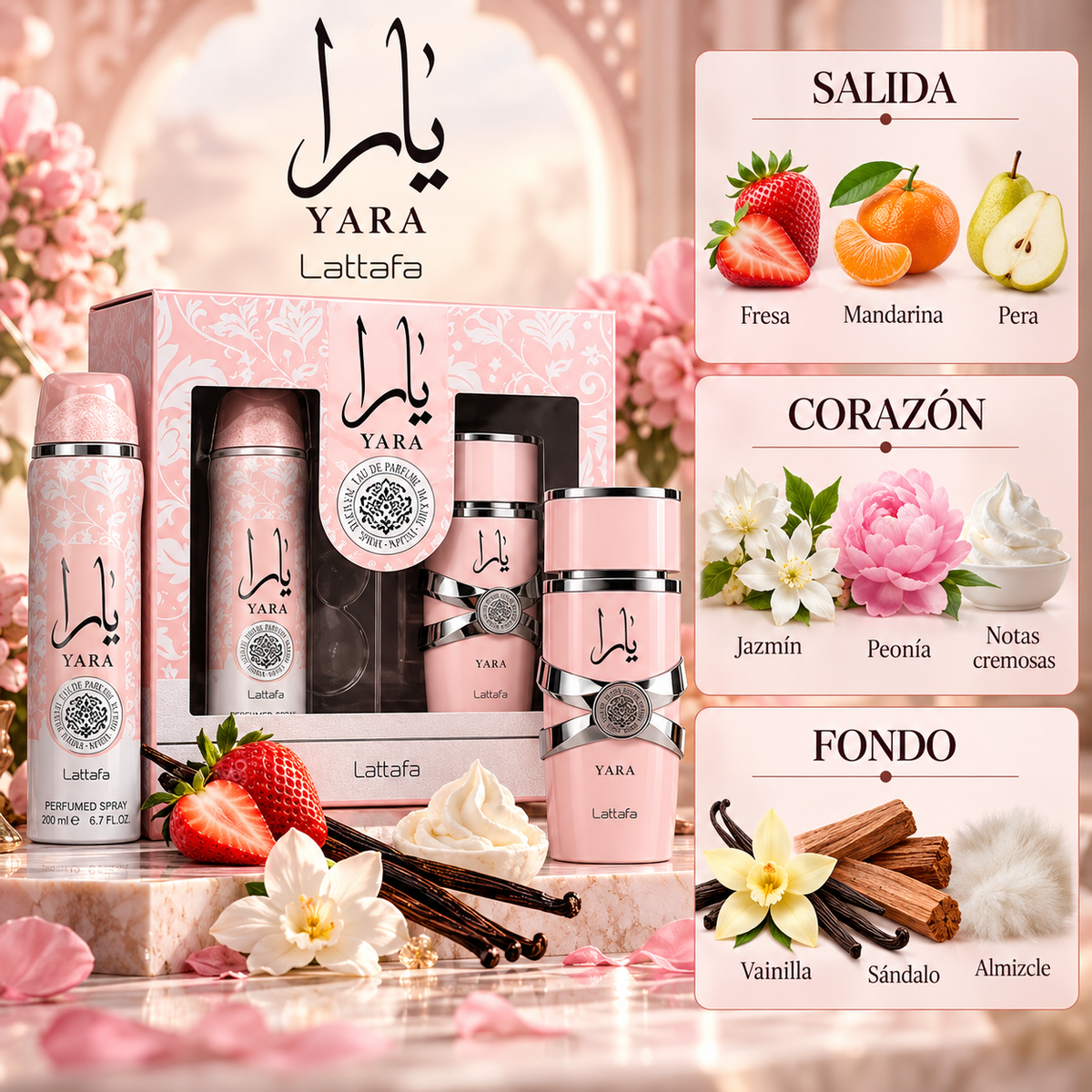 Estuche Lattafa Yara EDP Mujer 100ml + Desodorante Spray 200ml